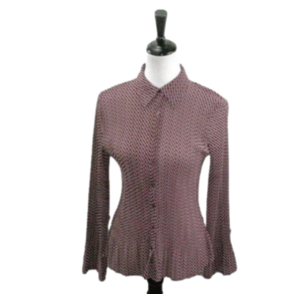 Apt. 9 Brown/White Patterned Semi-Sheer Blouse Size Small